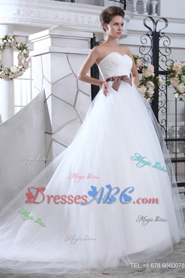Lovely Mermaid Sweetheart Court Train Tulle Sash Wedding Dress 