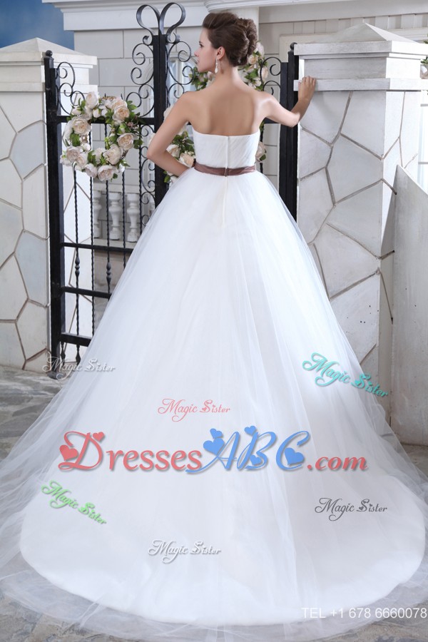 Lovely Mermaid Sweetheart Court Train Tulle Sash Wedding Dress 