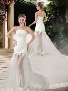Popular See Through Empire Strapless Appliques Wedding Dress With Court Train