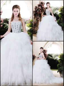 Best Selling Strapless Wedding Dress With Beading And Ruffles