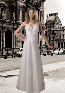 Column Halter Wedding Dress with Beading and Lace 
