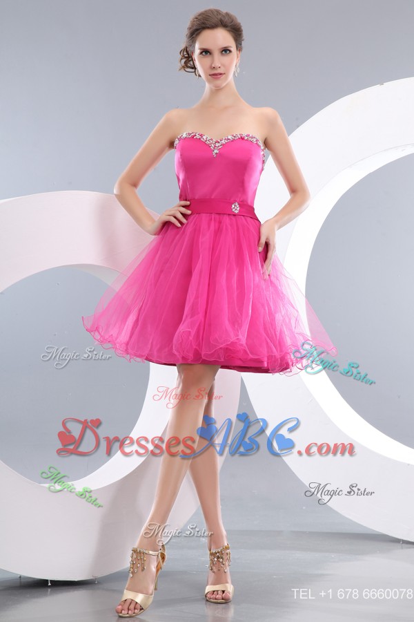 Lovely Hot Pink Pricess Sweetheart Beading Short Prom Homecoming Dress Mini-length Organz