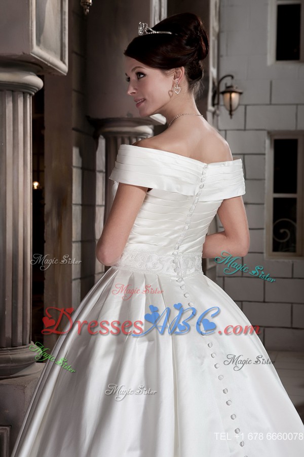 New Princess Off The Shoulder Court Train Satin Ruch Wedding Dress