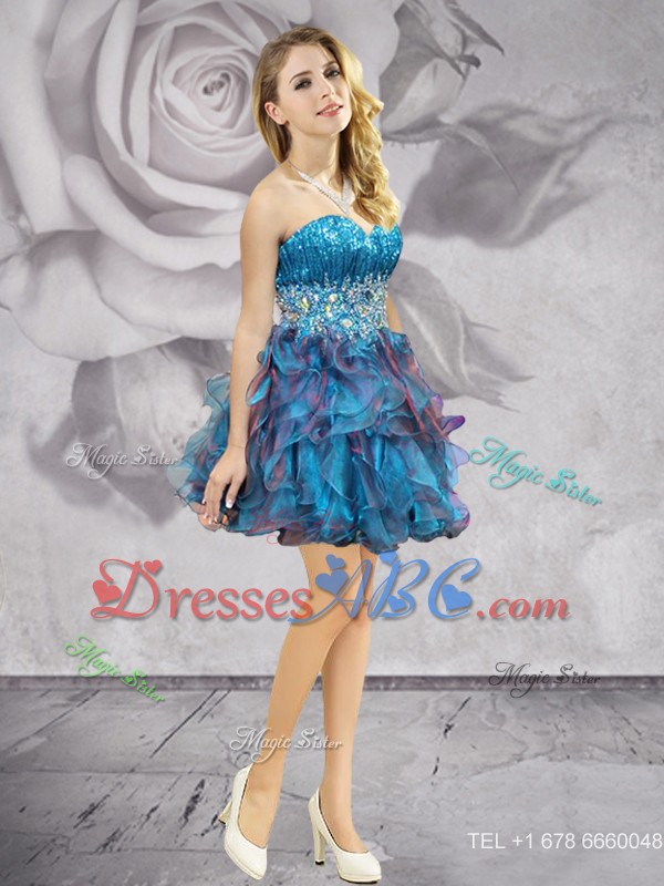 Cheap Beaded and Ruffled Organza Prom Dress in Two Tone