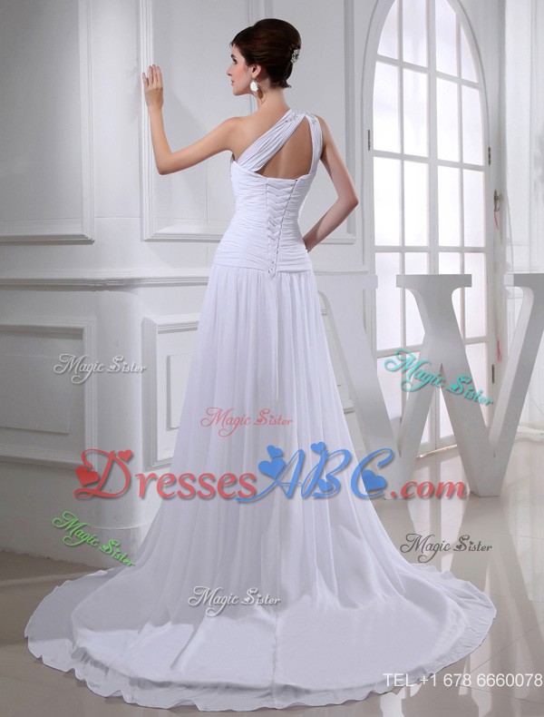 Elegant Coulmn One Shoulder Wedding Dress With Appliques