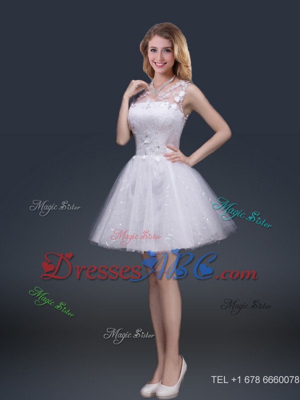 Pretty Short Scoop Appliques Prom Dress In White