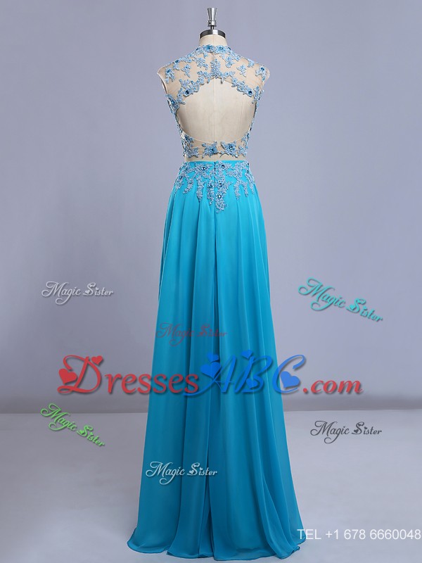 Two Piece High Neck Cap Sleeves Prom Dress with Beading and Lace