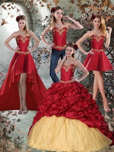 Wine Red Sweetheart Quinceanera Dress With Embroidery And Pick Ups