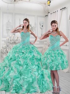 Pretty Sweetheart Quinceanera Dress In Apple Green With Ruffles And Beading