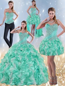 Exclusive Sweetheart Quinceanera Dress In Apple Green With Ruffles And Beading