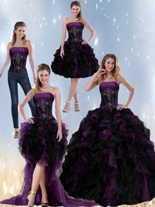 Exclusive Multi Color Strapless Quinceanera Dress With Beading And Ruffles