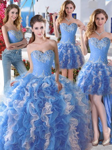 Comfortable Applique And Ruffled Detachable Quinceanera Dress In Blue And White