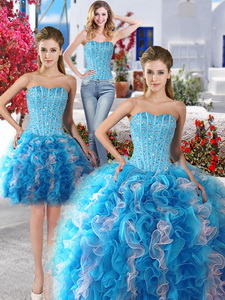 Exquisite Baby Blue And White Detachable Sweet 16 Dress With Beading And Ruffles
