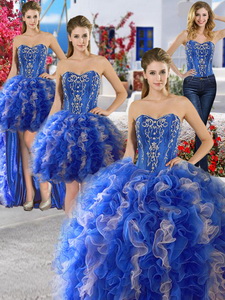 Unique Royal Blue And Champagne Organza Detachable Quinceanera Dress With Appliques And Ruffles