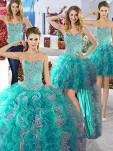 Discount Organza Detachable Quinceanera Dress With Beading And Ruffles