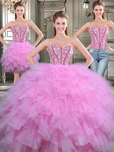 Lovely Beaded And Ruffled Tulle Detachable Quinceanera Dress In Lilac