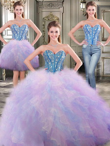 Fashionable Beaded And Ruffled Detachable Quinceanera Dress In Rainbow