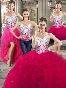 Best Really Puffy Red Detachable Quinceanera Dress With Beading And Ruffles