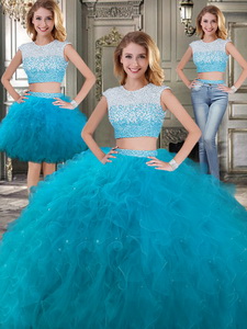 Two Piece Scoop Cap Sleeves Detachable Sweet 16 Dress With Beading And Ruffles