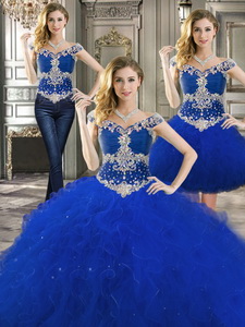 Latest Off The Shoulder Cap Sleeves Detachable Quinceanera Dress With Beading And Ruffles