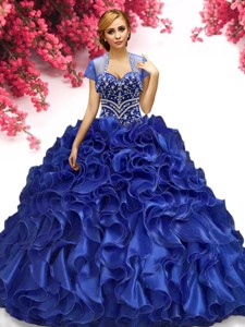 Wonderful Beaded and Ruffled Quinceanera Dress in Royal Blue