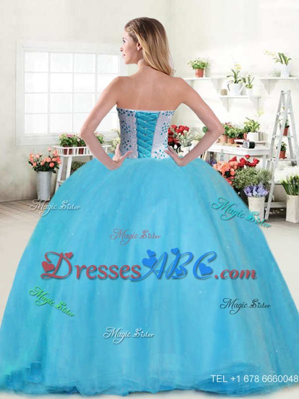 Modest Beaded Tulle Sweet 16 Dress in Baby Blue