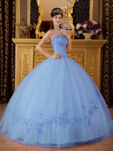 Lilac Ball Gown Sweetheart Floor-length Tulle Appliques Quinceanera Dress