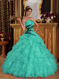 Turquoise Ball Gown Sweetheart Floor-length Organza Appliques Quinceanera Dress