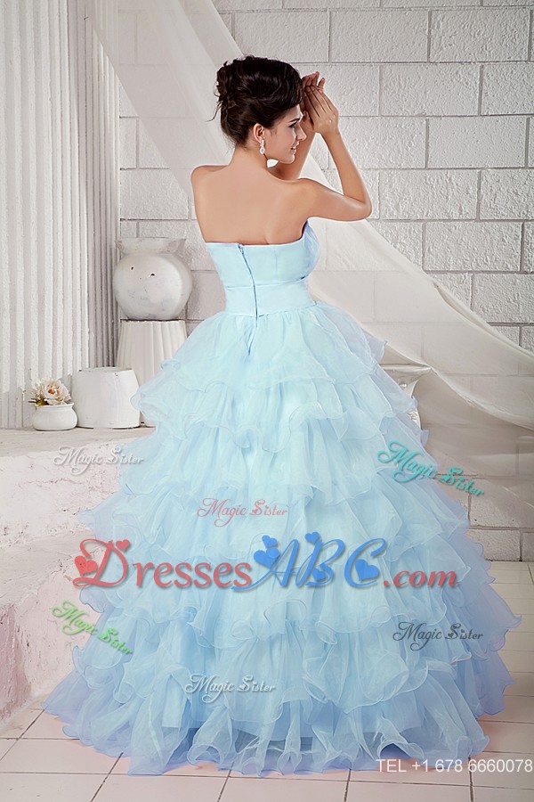 Blue Ball Gown Sweetheart Floor-length Organza Beading Quinceanea Dress