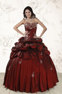Appliques Wine Red Quinceanera Dress With Lace Up