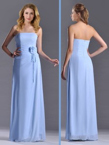 Cheap Strapless Hand Crafted Flower Long Bridesmaid Dress In Light Blue
