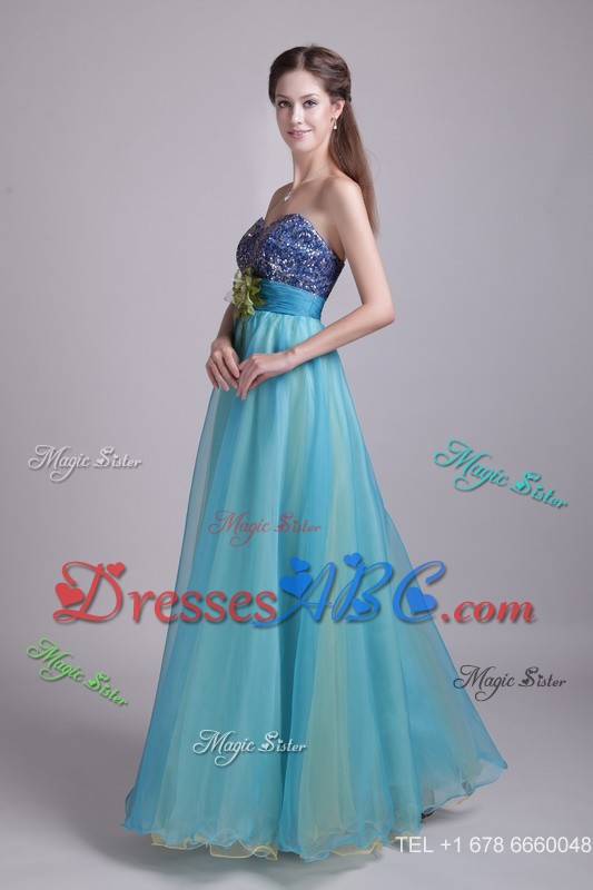 Baby Blue Princess Sweetheart Floor-length Organza Handle-made Flower Evening Dress