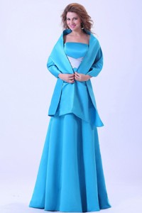 Blue Mother Of The Bride Dress With Brush Train Satin