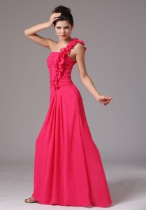 Stylish Coral Red One Shoulder Ruched Decorate Bust Bridesmaid Dress With Floor-length In New Milford Conn