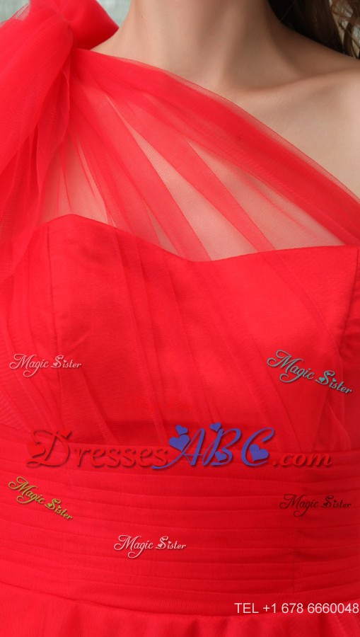 Beautiful Red One Shoulder Mini-length Tulle Mother Bride Dress
