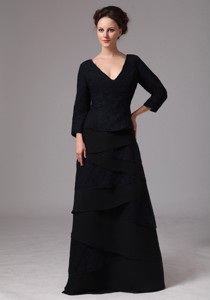 Black V-neck Layers 34 Length Sleeves Mother Of The Bride Dress In Dunwoody Georgia