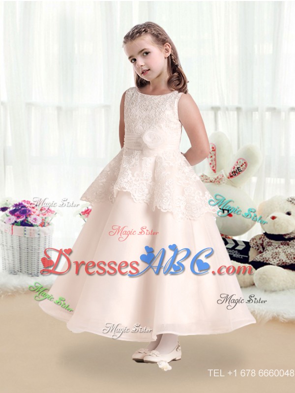 Fashionable Scoop Flower Girl Dress With Hand Made Flowers